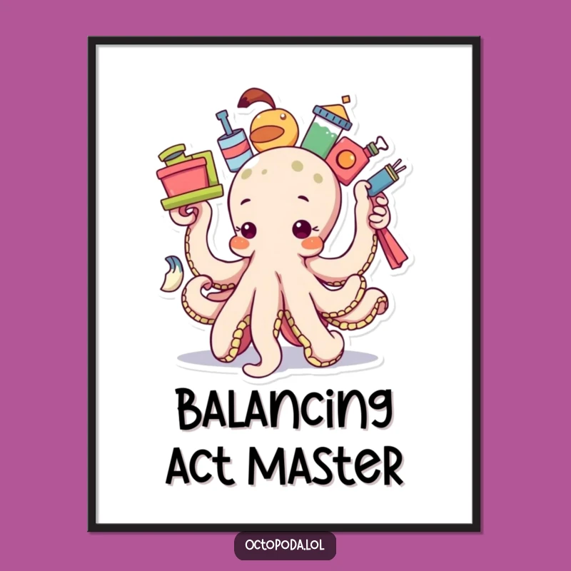 Funny Balancing Octopus Poster - Determined Art, Adorable Funny Gift!