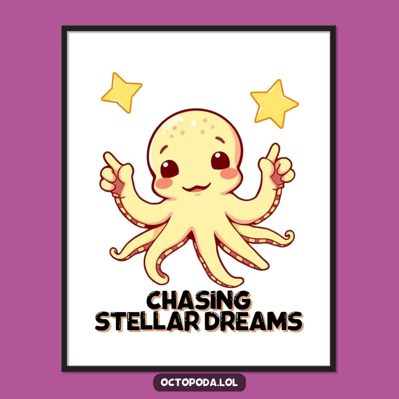Funny Curious Octopus Poster: Celestial Wonder Art, Perfect Gift