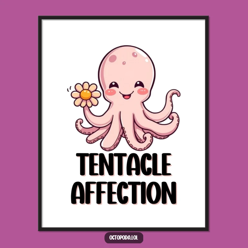 Funny Octopus Flower Poster - Adorable Cephalopod Offering Bloom Art