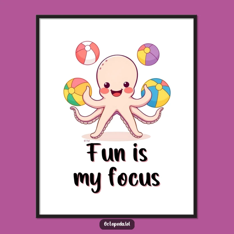 Funny Octopus Juggling Poster - Playful Wall Art for Beach Vibes