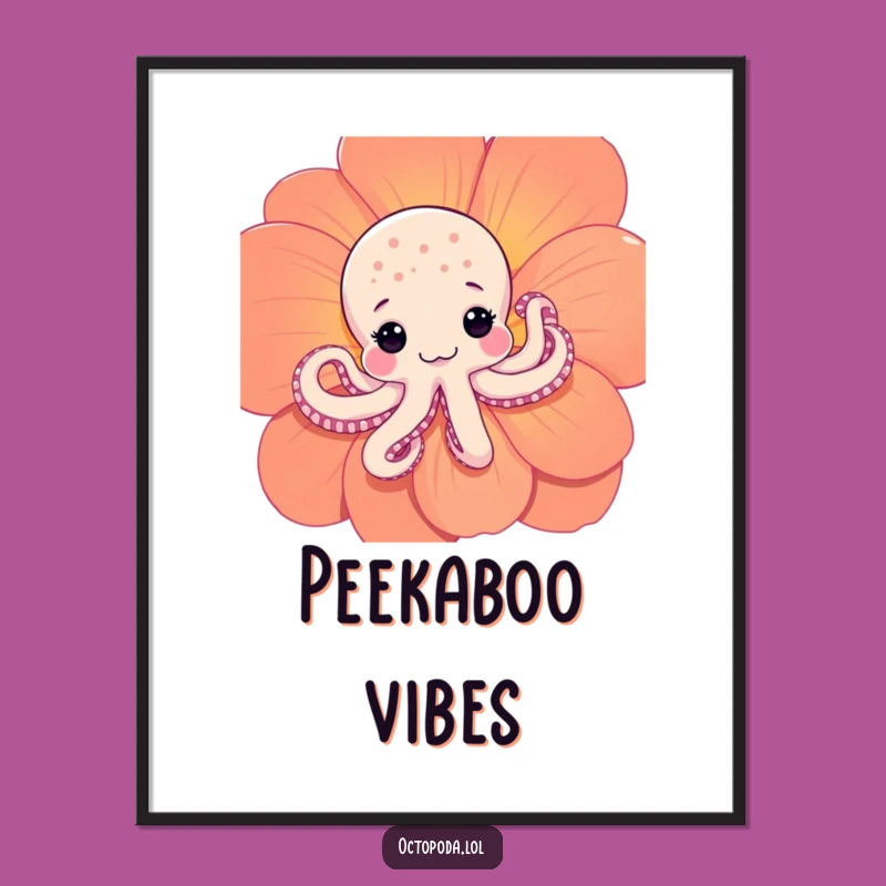 Funny Shy Octopus Poster: Adorable Peeking Cephalopod Art for Gentle Decor