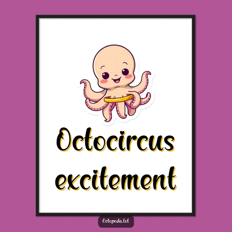 Funny Wiggling Octopus Hula Hoop Poster, Whimsical Wall Art Gift