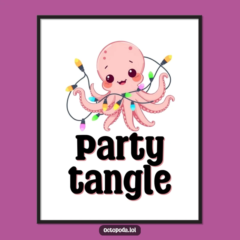 Funny Octopus Light Show Poster: Festive Cephalopod Art
