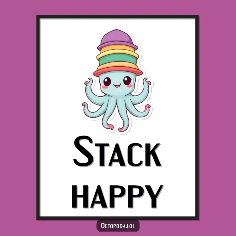 Funny Hat Octopus Poster - Cheerful Balance, Perfect Quirky Decor
