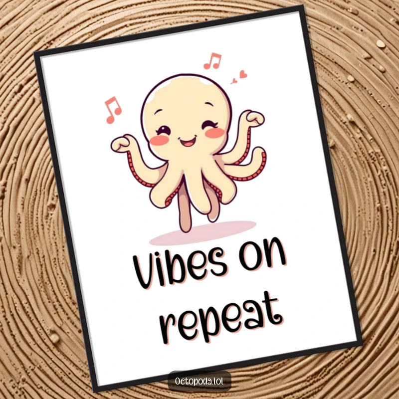 Funny Dancing Octopus Poster: A smiling octopus in a happy dance, with musical notes swirling around, creating a lively and joyous wall art.