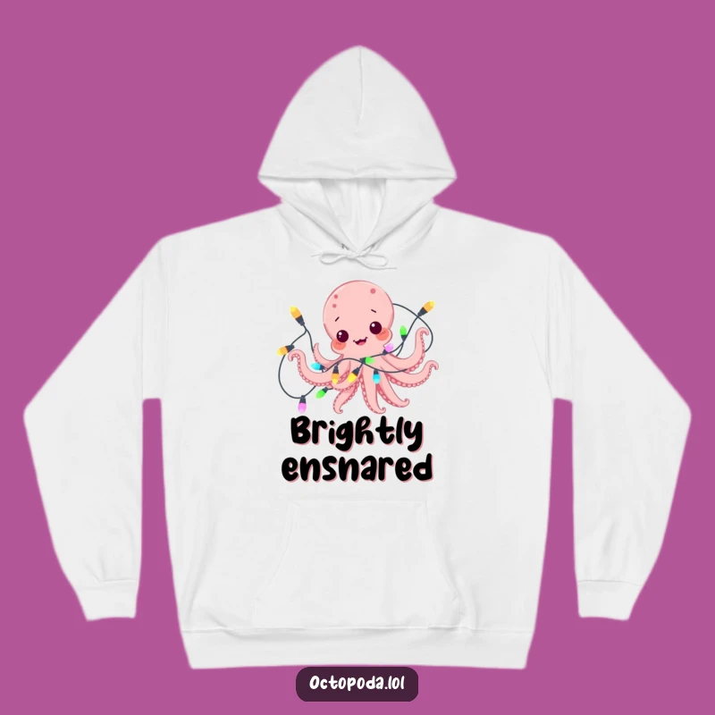 Funny Octopus Festivities Hoodie: Cozy Cephalopod Wrapped in Lights