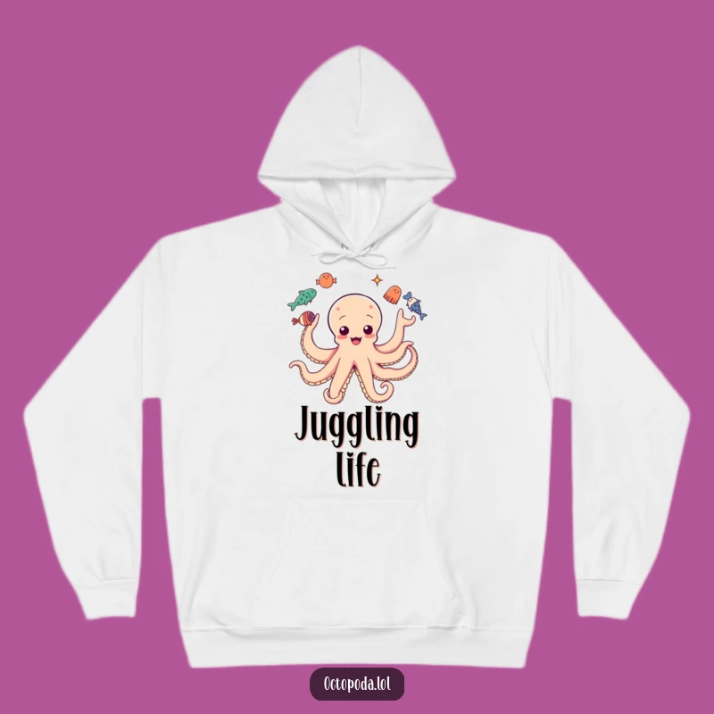 Cozy Funny Octopus Juggling Hoodie: Marine Mayhem, Perfect Humorous Gift