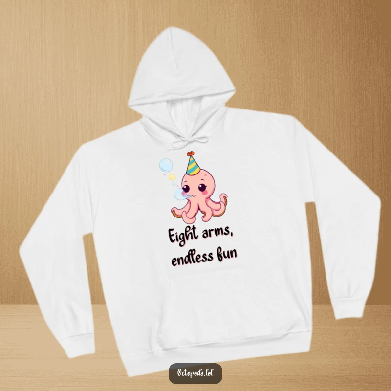 Funny hoodie featuring a party-ready octopus blowing a big bubble, designed for comfort and a festive, humorous look.