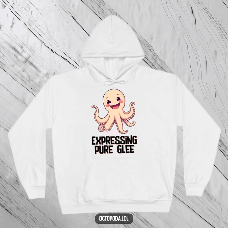 Funny hoodie featuring a joyful octopus doing a cartwheel with a wide, happy grin, bringing warmth and cheer.