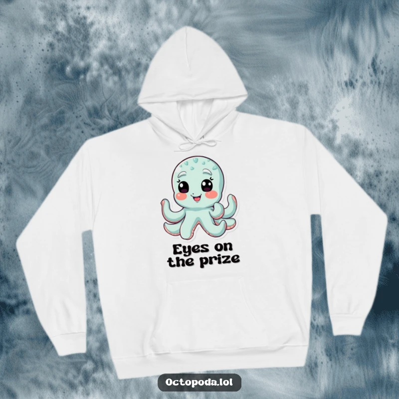 Funny octopus hoodie depicting a giggling octopus character winking with all its eyes, ideal for cozy, playful vibes.