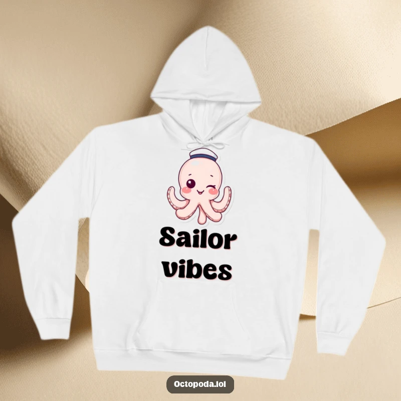 Funny hoodie featuring a winking octopus in a sailor hat, offering warm, humorous, and nautical style. A great gift.