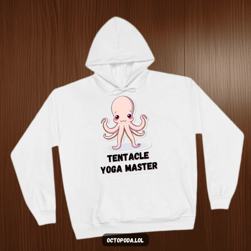 Funny Yoga Octopus Hoodie: A soft, warm hoodie featuring a hilariously contorted octopus performing a yoga pose, perfect for active relaxation.
