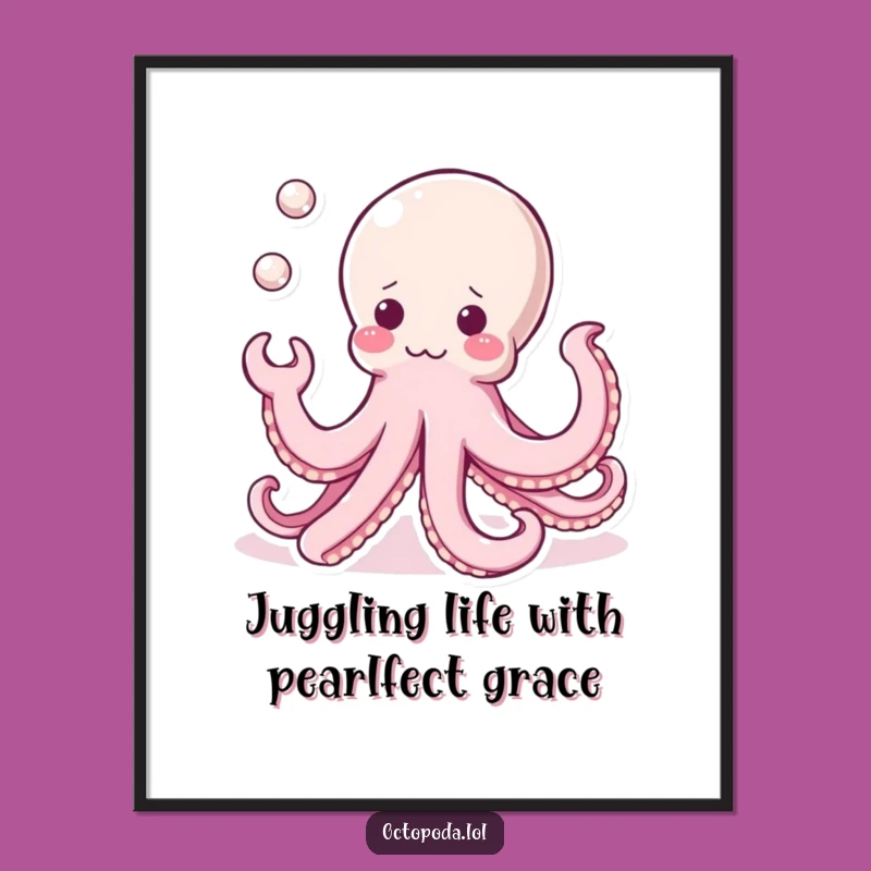 Free Printable Kawaii Octopus Wall Art - Adorable, Downloadable Decor with Pearl Juggling Fun!