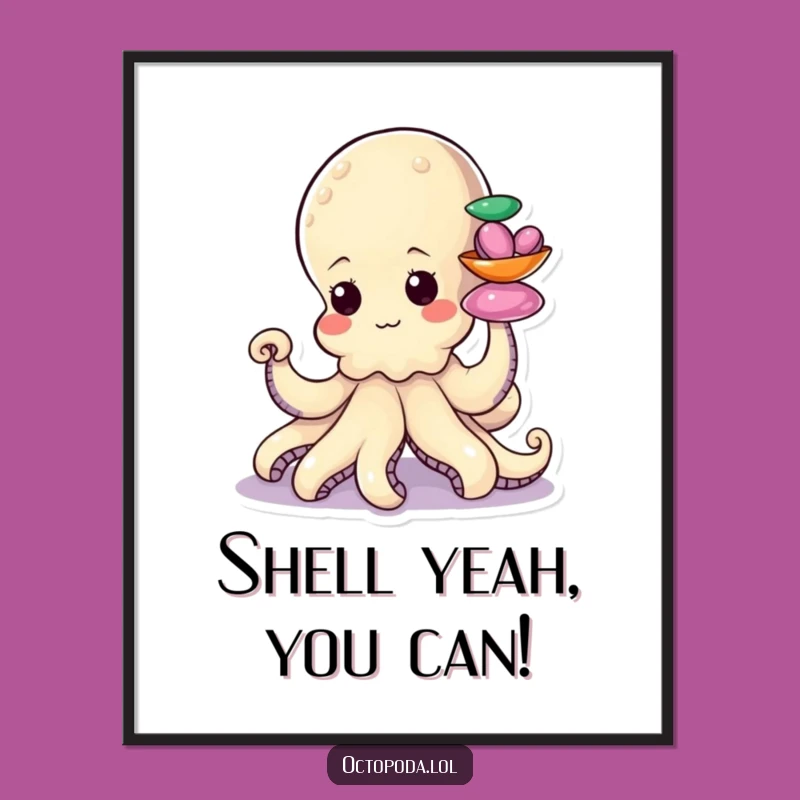 Free Printable Wall Art: Determined Octopus Stacking Shells - Quirky Downloadable Decor