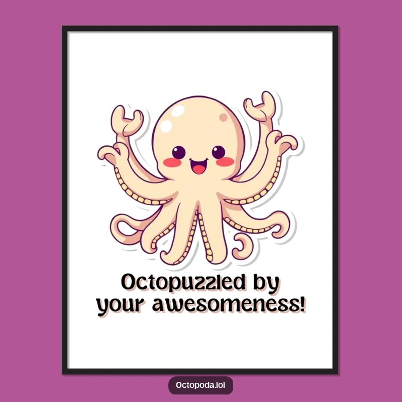 Free Printable Wall Art: Kawaii Octopus Waving Excitement Downloadable Decor