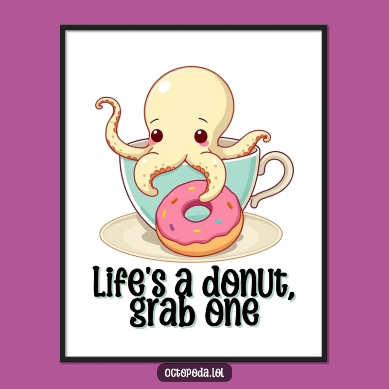 Free Printable Wall Art: Teacup Octopus Donut Dream, Whimsical Downloadable Decor!