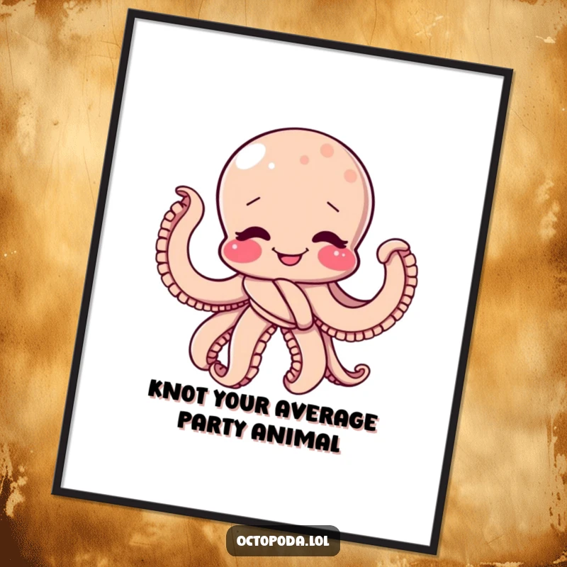 Funny Free Printable Wall Art: A cheerful octopus tied in a playful knot, wiggling with infectious giggles, bringing joy to any room.