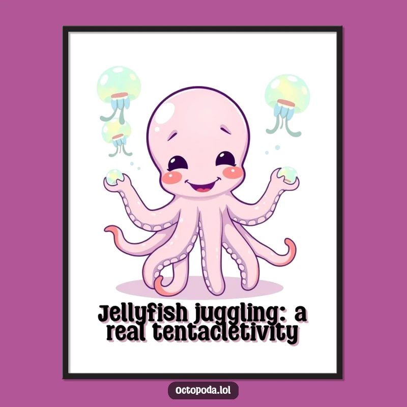 Funny Free Printable Wall Art: Giggling Octopus Juggling Jellyfish, Quirky Downloadable Decor