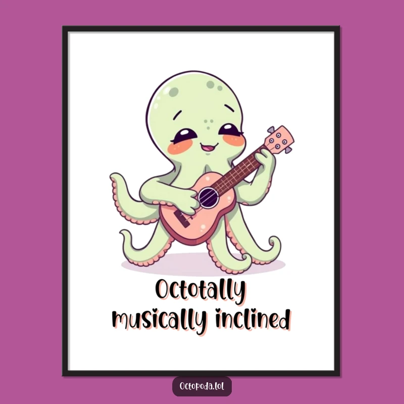 Free Printable Wall Art Giggling Octopus Plays Ukulele Funny Downloadable Home Decor