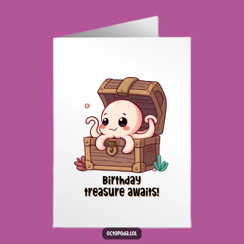 Free Printable Octopus Birthday Card: Curious Peek from Treasure for a Jewel of a Celebration