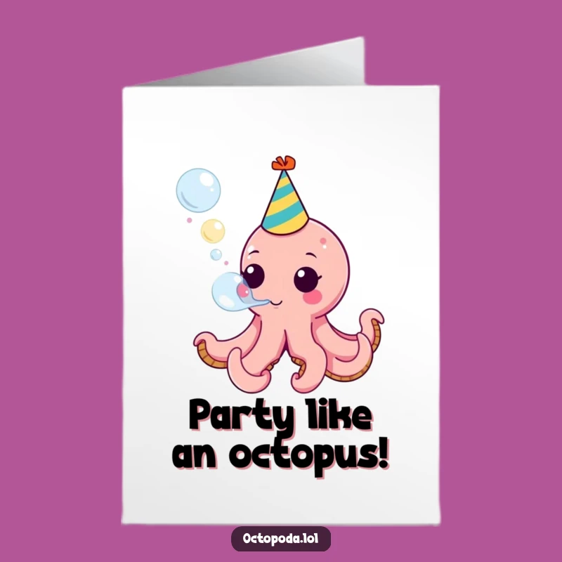 Free Printable Octopus Birthday Card: Party Hat Bubble Fun, Hilarious Downloadable Gift