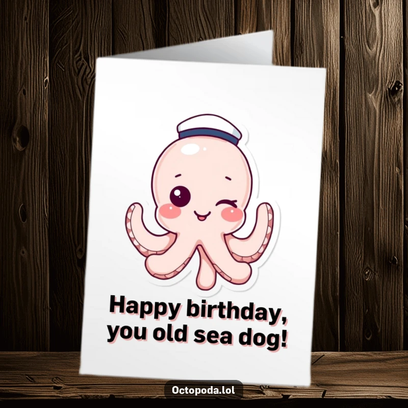 Funny Free Printable Birthday Card: A winking octopus in a sailor hat, perfect for a DIY nautical party
