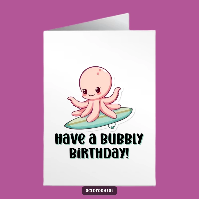 Free Printable Surfing Octopus Birthday Card: Fun & Funny Downloadable Gift, Print at Home