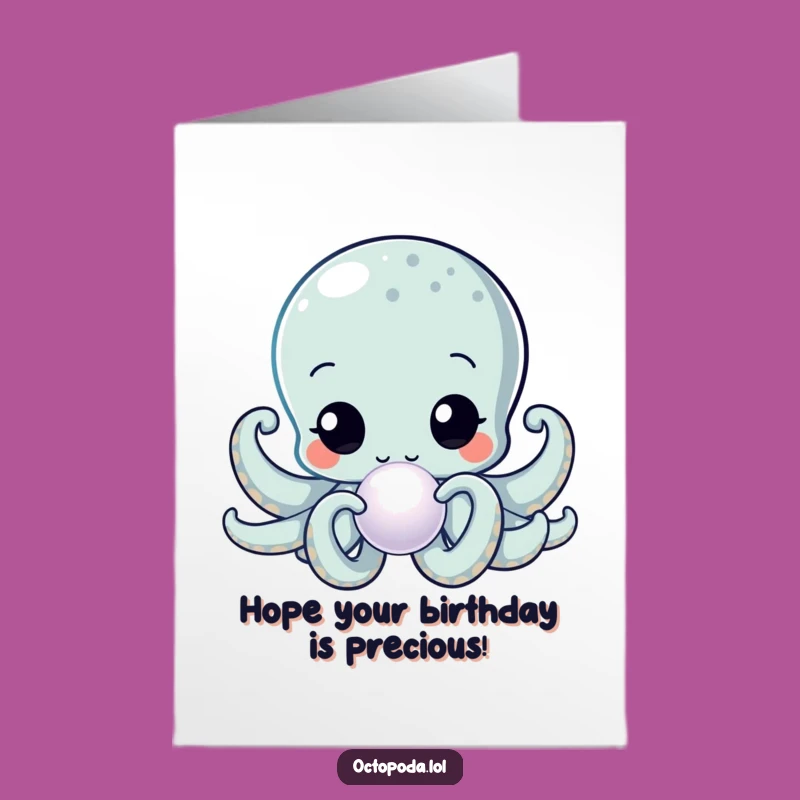 Free Printable Birthday Card: Curious Octopus Pearl Hunt Art Downloadable Gift