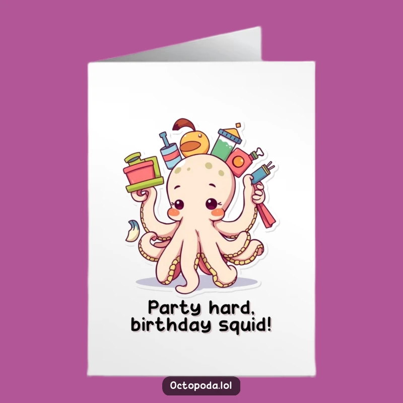 Free Printable Balancing Octopus Birthday Card: Humorous & Funny Downloadable Gift, Print at Home