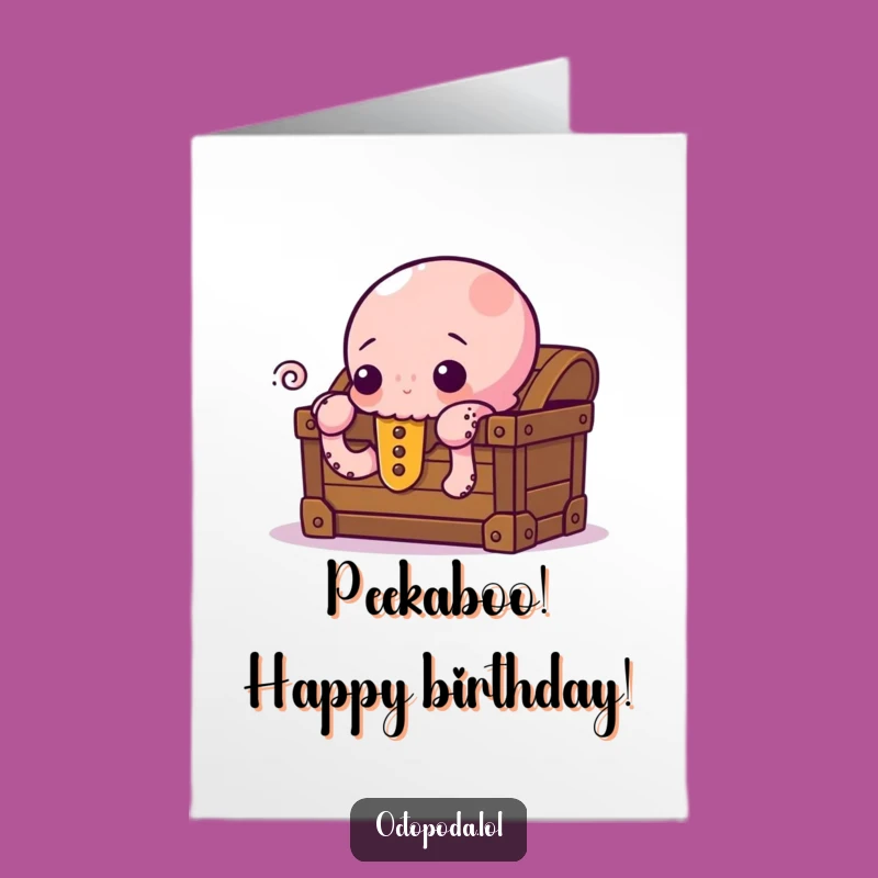 Free Printable Birthday Card: Curious Octopus, Treasure Chest, Surprise Gift Download