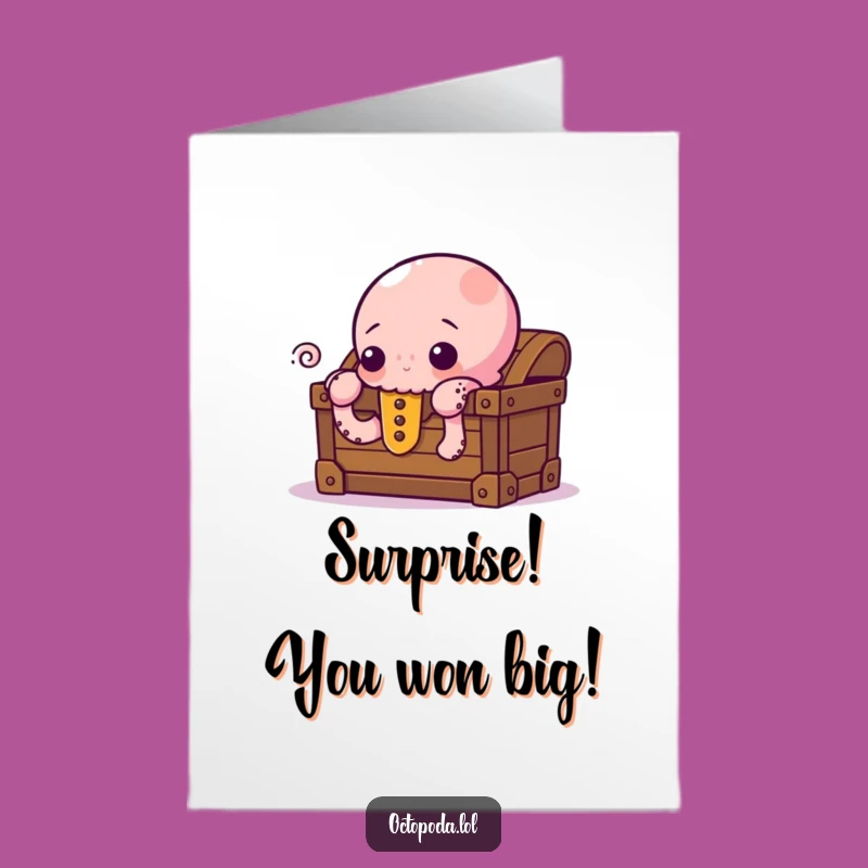 Free Printable Congrats Card: Curious Octopus, Treasure Chest, Hidden Success Download