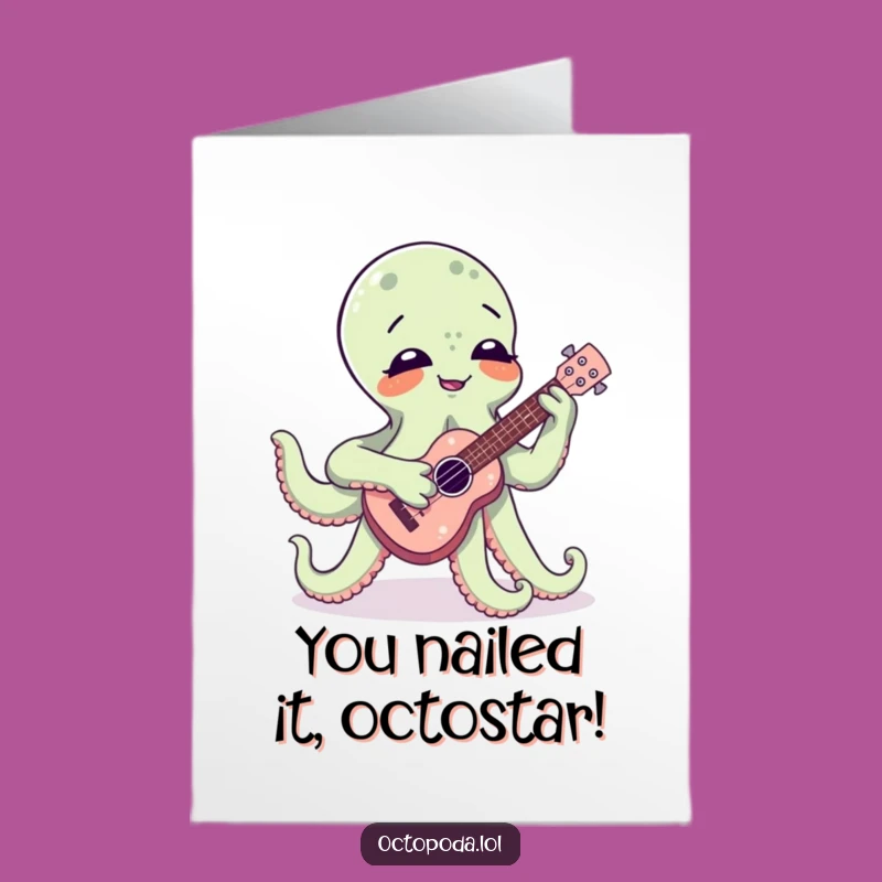 Free Printable Congrats Card Giggling Octopus Ukulele Player Funny Downloadable Gift