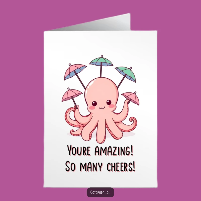 Free Printable Congrats Card: Happy Octopus Umbrellas, Joyful Win, Funny Gift