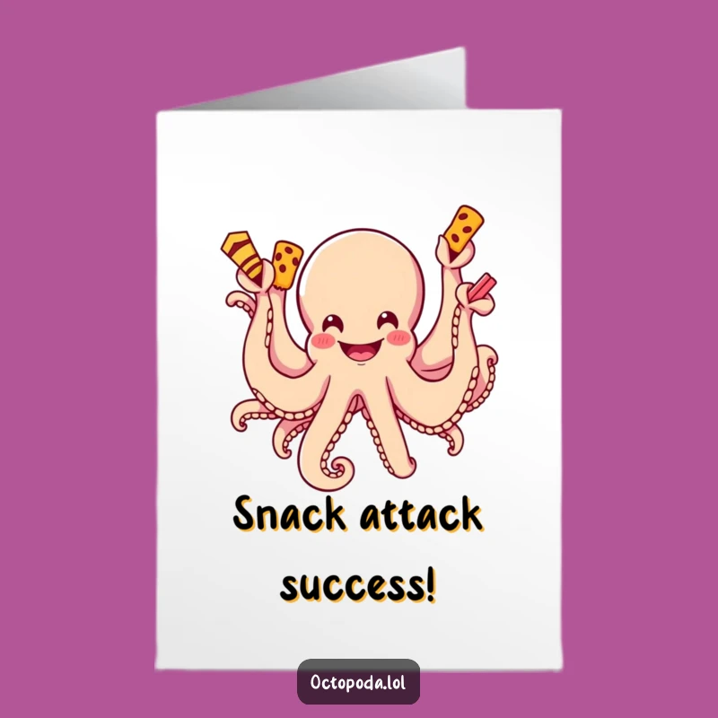 Free Printable Congrats Card: Octopus Grabs Snacks, Funny Downloadable Gift