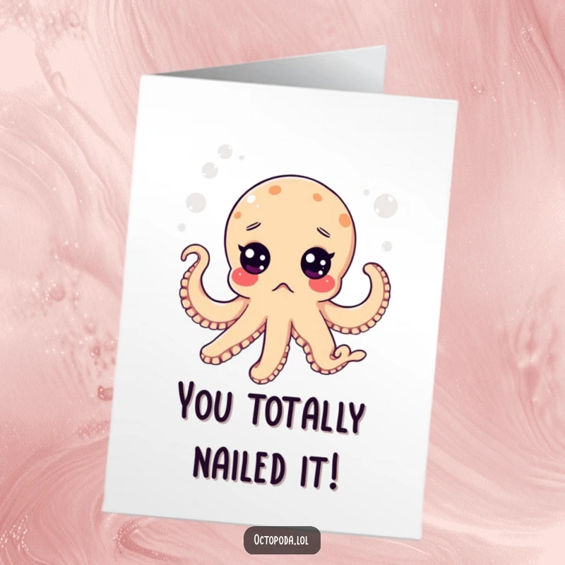 Funny Free Printable Congratulations Card: A wide-eyed, surprised octopus floating in bubbly water, perfect for momentous occasions.