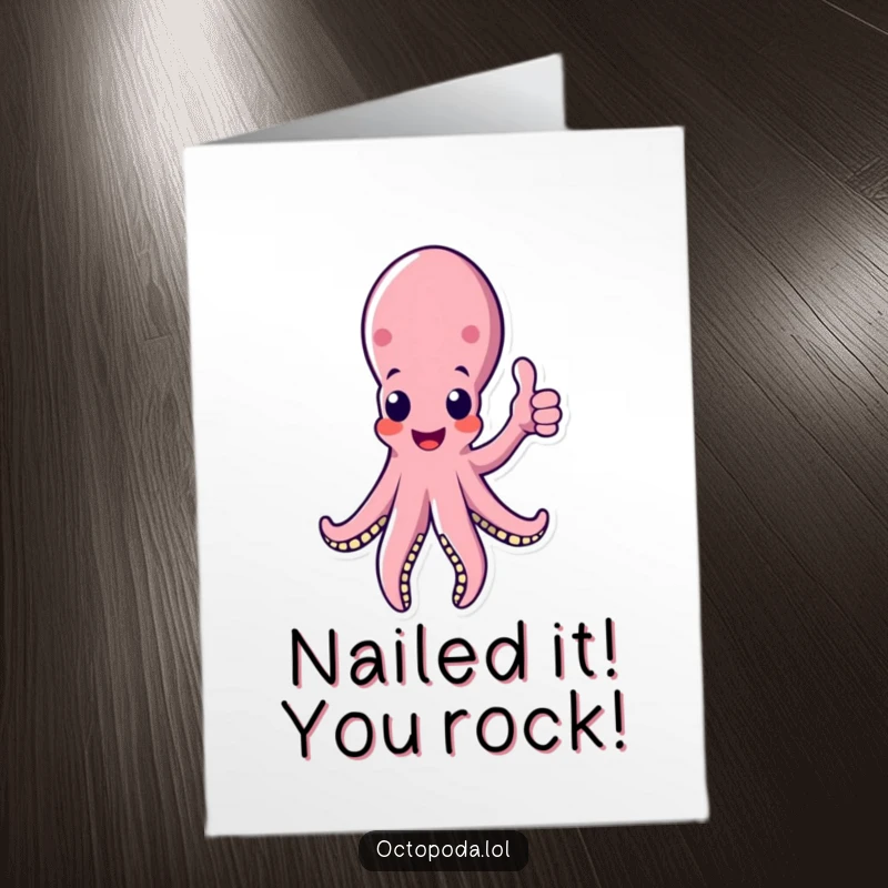 Funny Free Printable Congratulations Card: A single, cheerful octopus tentacle giving a prominent thumbs up, signifying approval and success.