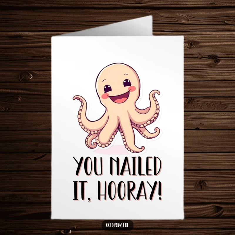 Funny Free Printable Congratulations Card: An octopus joyfully cartwheels, expressing enthusiastic congratulations with a massive grin.