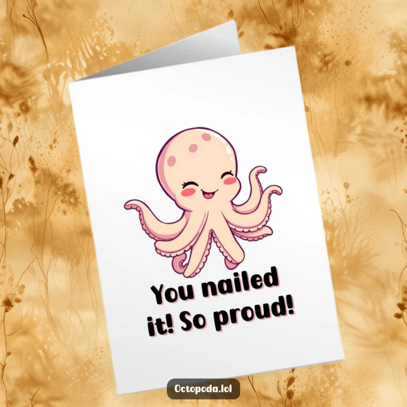 Funny Free Printable Congratulations Card: An octopus winks and dances with glee, celebrating your awesome achievement with multi-limbed enthusiasm.