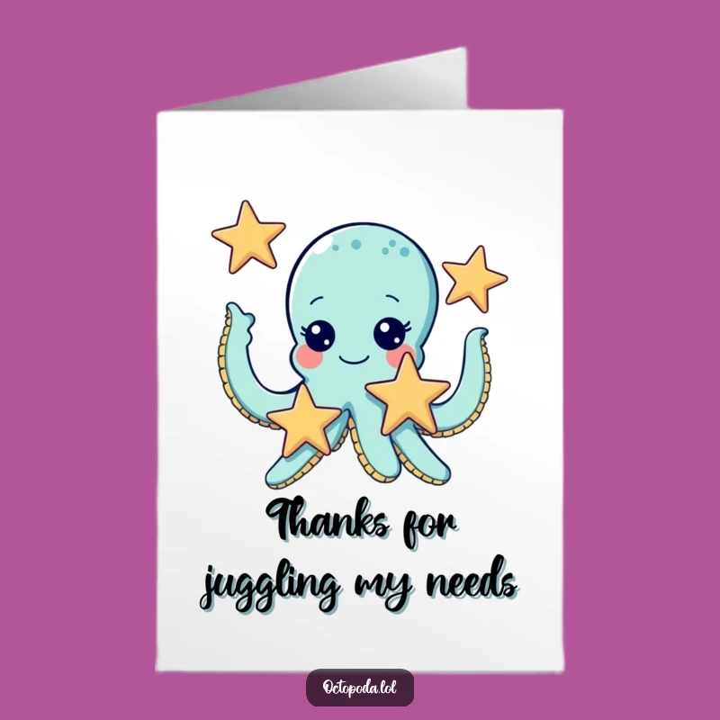 Free Printable Funny Octopus Thank You Card: Juggling Starfish - Grateful Downloadable Gift