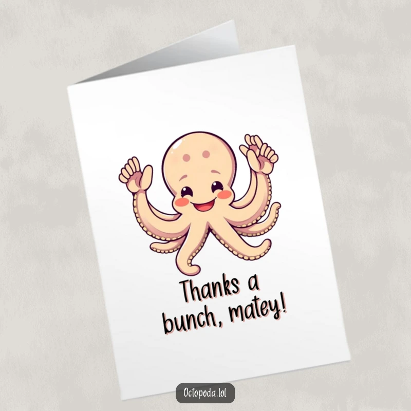 Funny Free Printable Octopus High Five Thank You Card: A cheerful octopus with eight arms reaching out to deliver a heartfelt thank you.