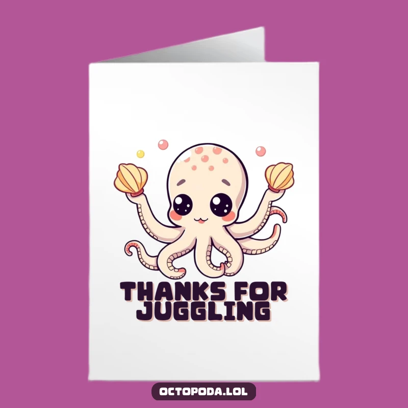 Free Printable Octopus Thank You Card: Googly Eyes Expressing Gratitude with a Juggling Act