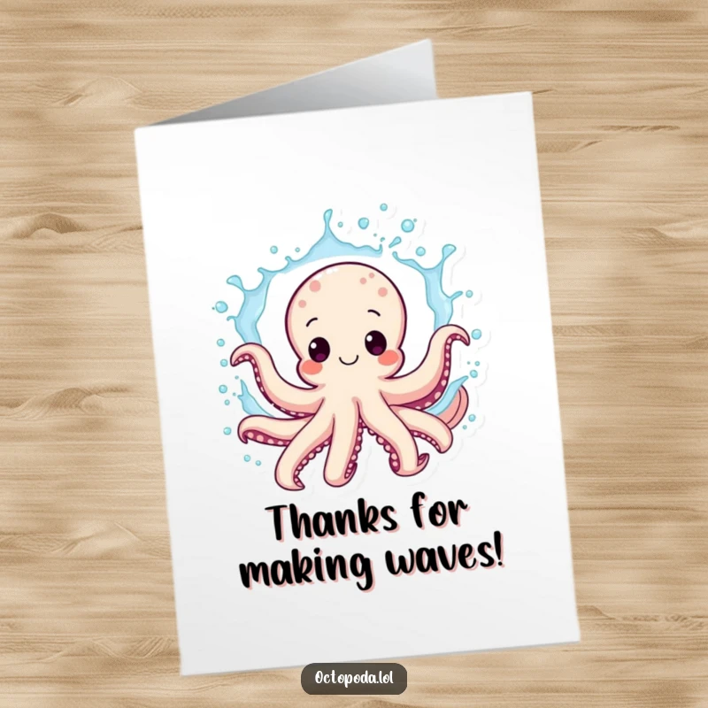 Funny Free Printable Thank You Card showcasing a cheerful octopus character splashing water, ideal for a memorable thank you.