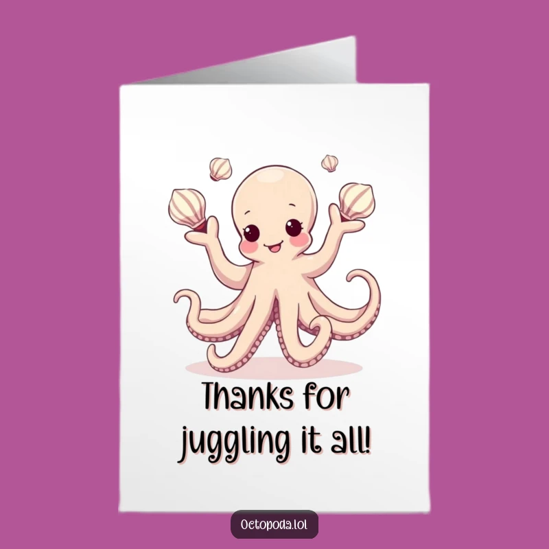 Free Printable Thank You Card: Juggling Octopus Gratitude Art Downloadable Gift