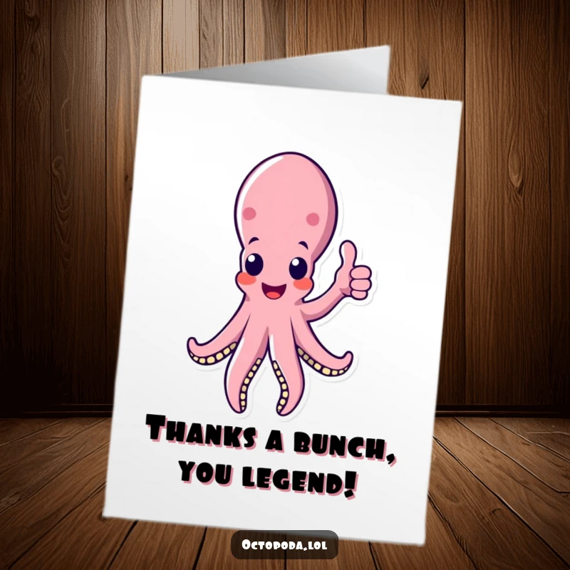 Funny Free Printable Thank You Card: A happy octopus tentacle giving a thumbs up, conveying appreciation and thanks.