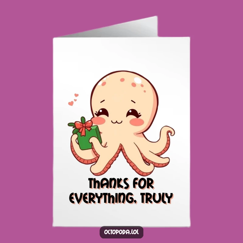 Free Printable Shy Octopus Thank You Card: Funny Downloadable Gift for Deepest Thanks