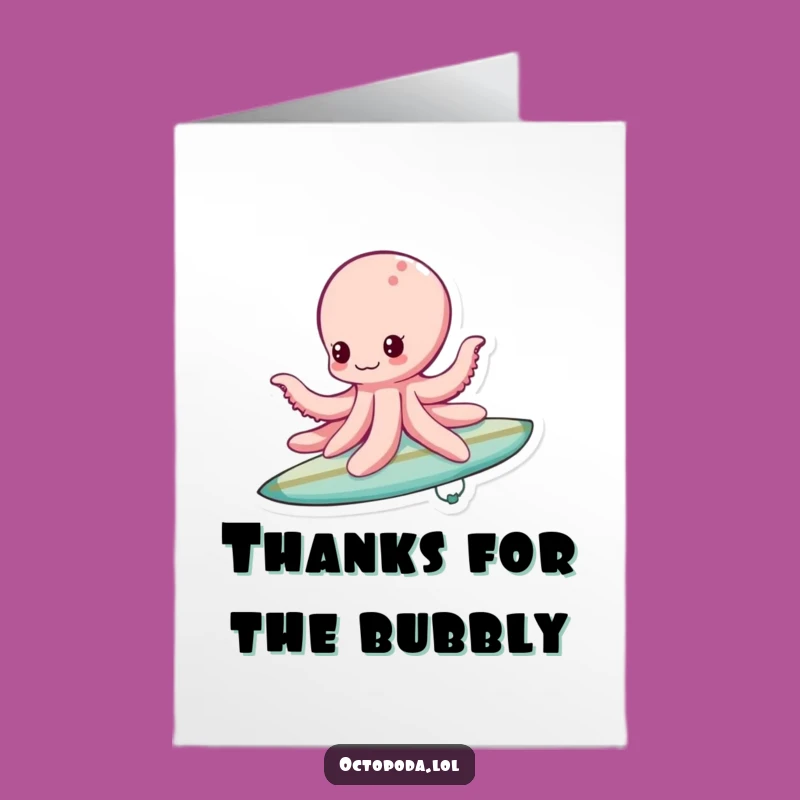 Free Printable Surfing Octopus Thank You Card: Groovy & Funny Downloadable Gift, Print at Home