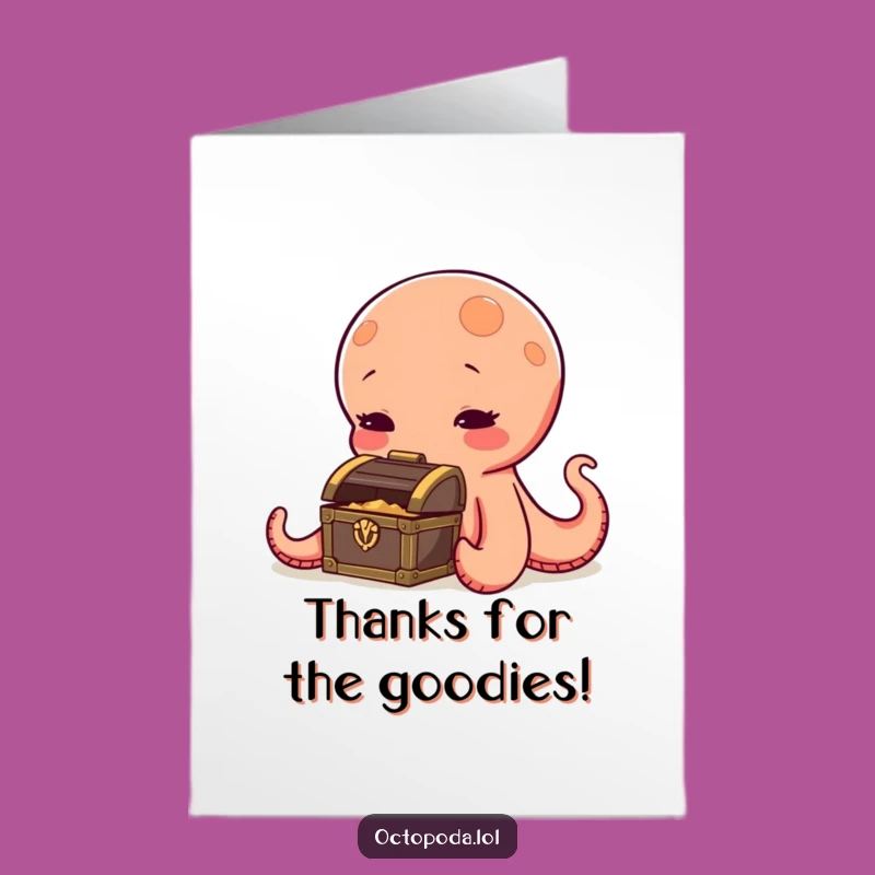 Free Printable Thank You Card: Octopus's Treasure, Funny Downloadable Gift for Gratitude