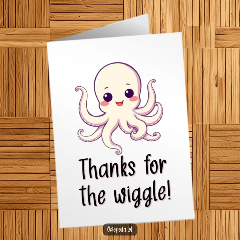 Funny Free Printable Thank You Card: Smiling octopus with googly eyes does a happy dance, showing thanks.