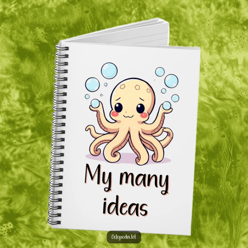 Funny Notebook with a cheerful octopus juggling bubbles, ideal for journaling, note-taking, and capturing creative or playful thoughts.