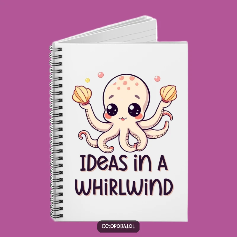 Funny Octopus Googly Eyes Juggling Seashells Notebook, Humorous Gift for Creative Minds